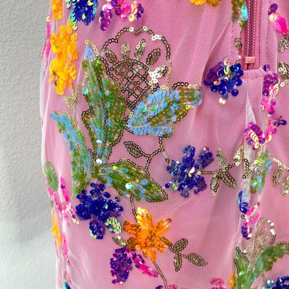 Dee Elly Pink Sequin Mini Dress Small Colorful Cocktail Club Dance Party Romance - Picture 8 of 12